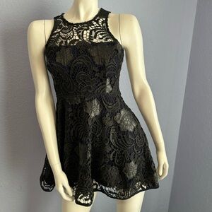 Lovers + Friends Black Lace Dress Floral Fit And Flare Mini Romantic Revolve